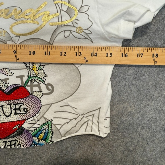 Ed Hardy Christian Audigier Crop Tee Womens Small Studded True Love Rose Graphic - Picture 7 of 10